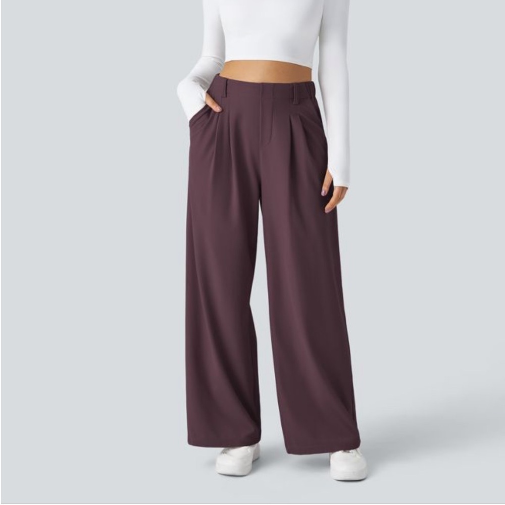 HALARA Wide Leg Pants in Dark Plum